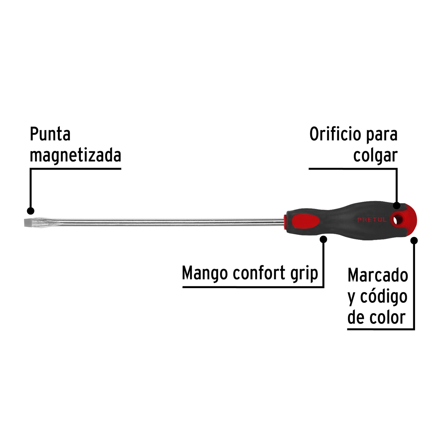 Desarmador plano, 5/16' x 10', mango Comfort Grip, Pretul