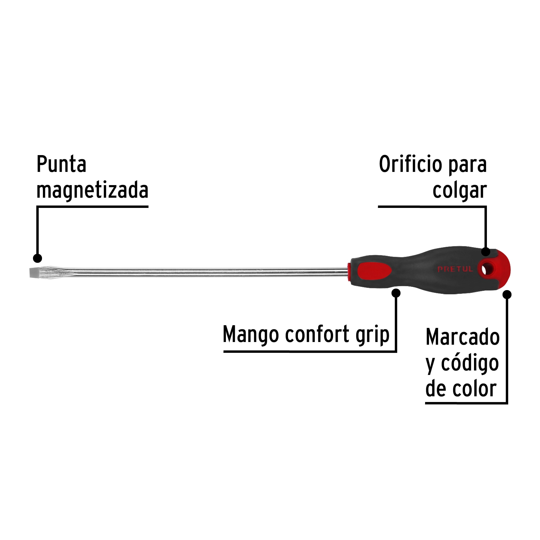Desarmador plano, 5/16' x 10', mango Comfort Grip, Pretul