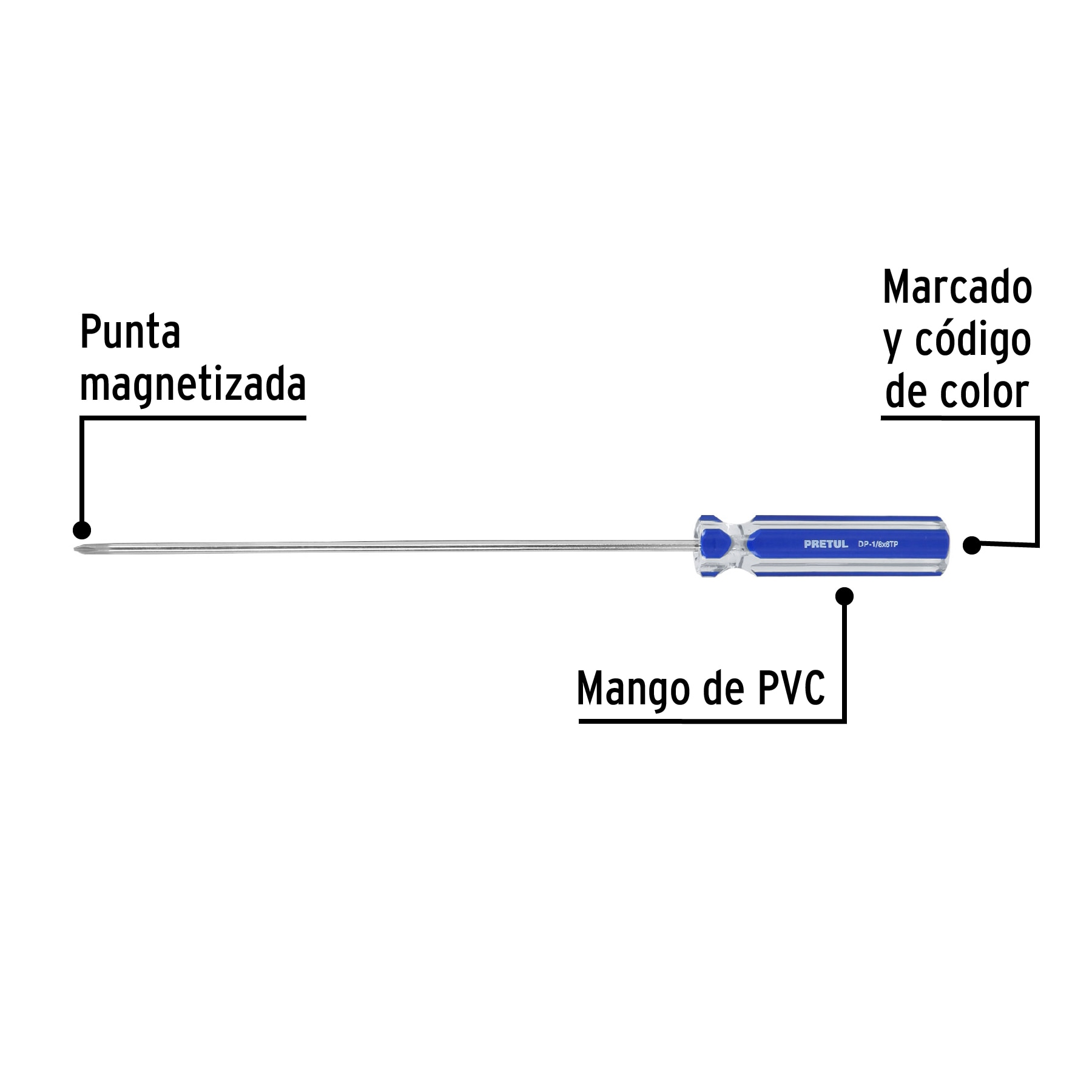 Desarmador punta Phillips, 1/8' x 6', mango PVC, Pretul