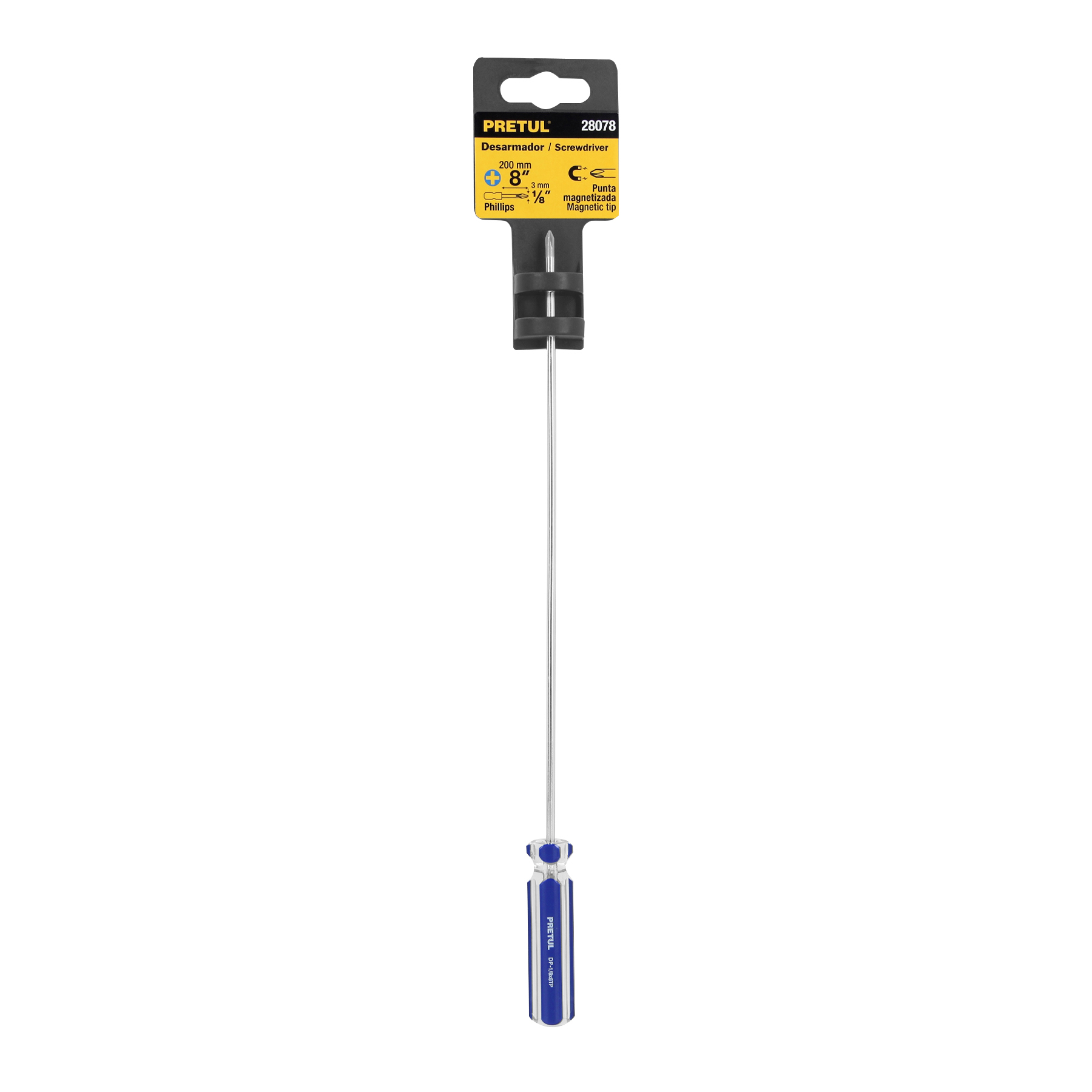 Desarmador punta Phillips, 1/8' x 8', mango PVC, Pretul