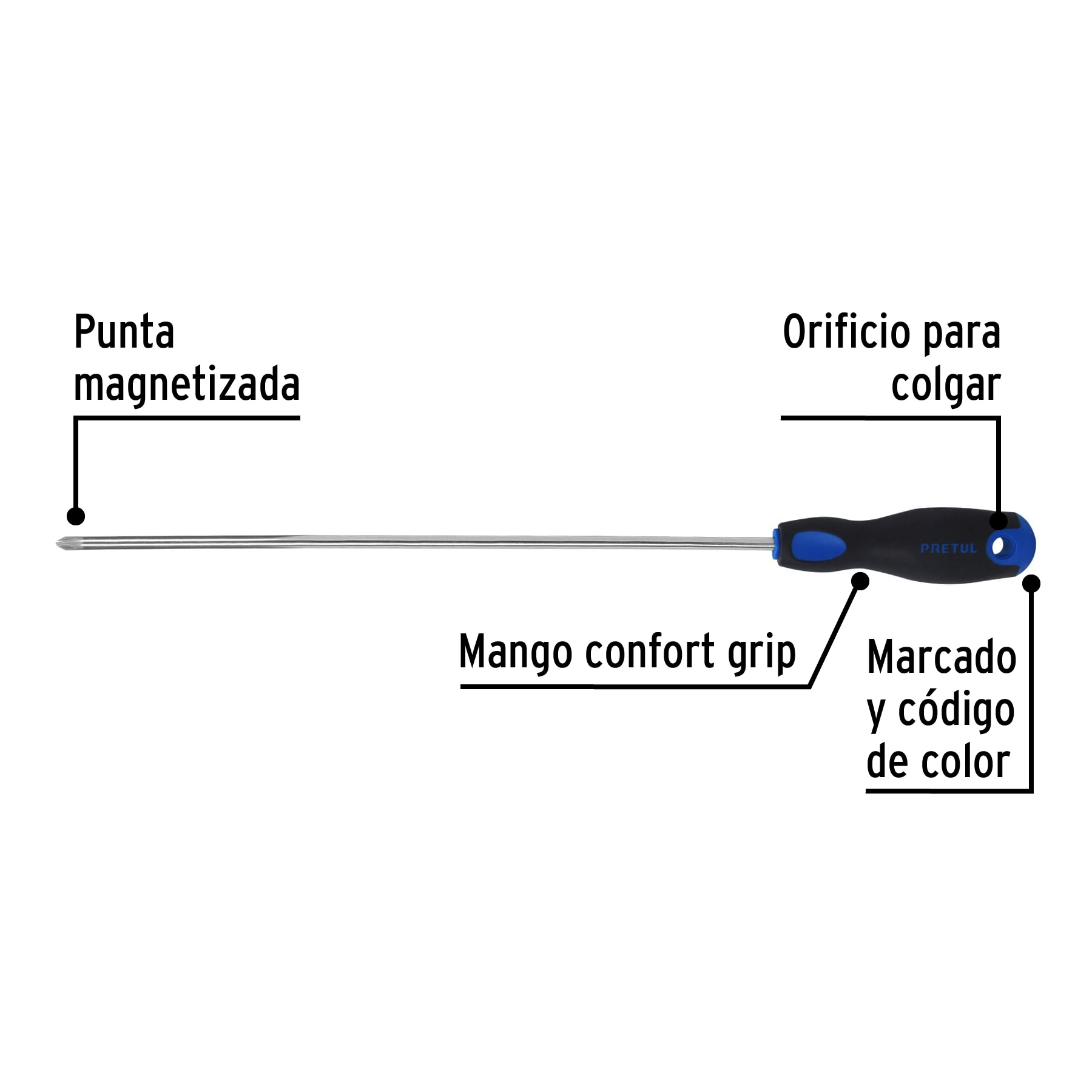 Desarmador punta Phillips,1/4x 12',mango Comfort Grip, Pretu