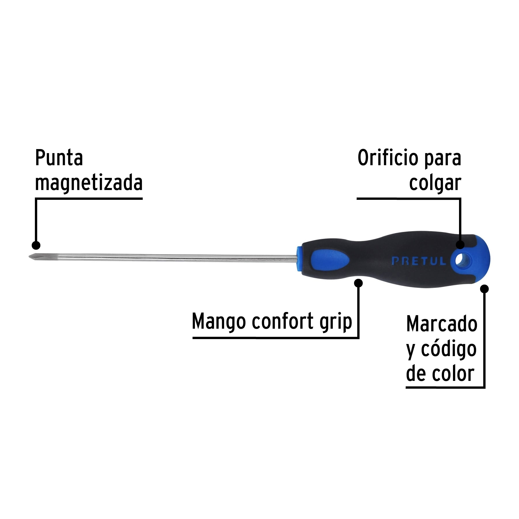 Desarmador punta Phillips,1/8x6', mango Comfort Grip, Pretul