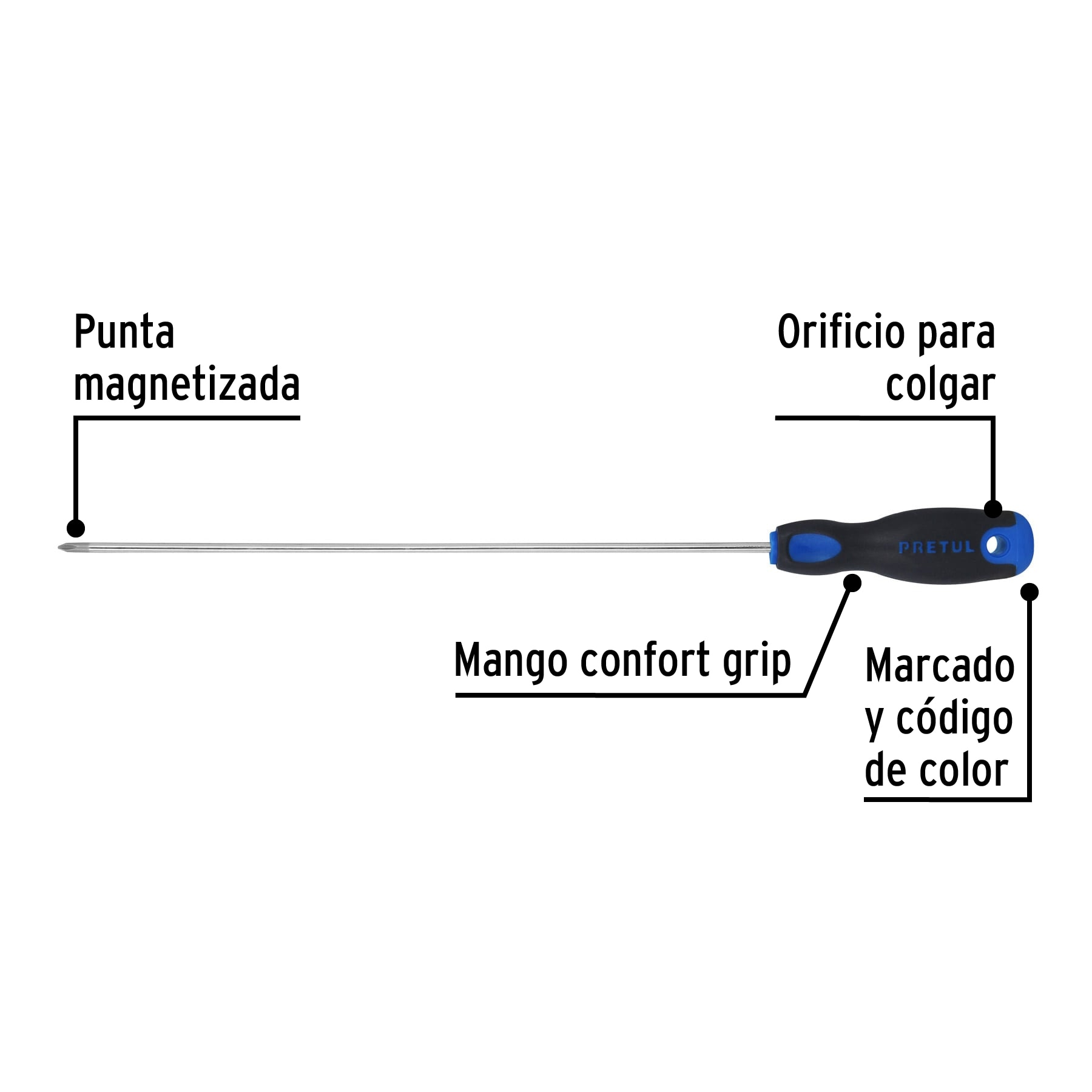 Desarmador punta Phillips,1/8x8', mango Comfort Grip, Pretul