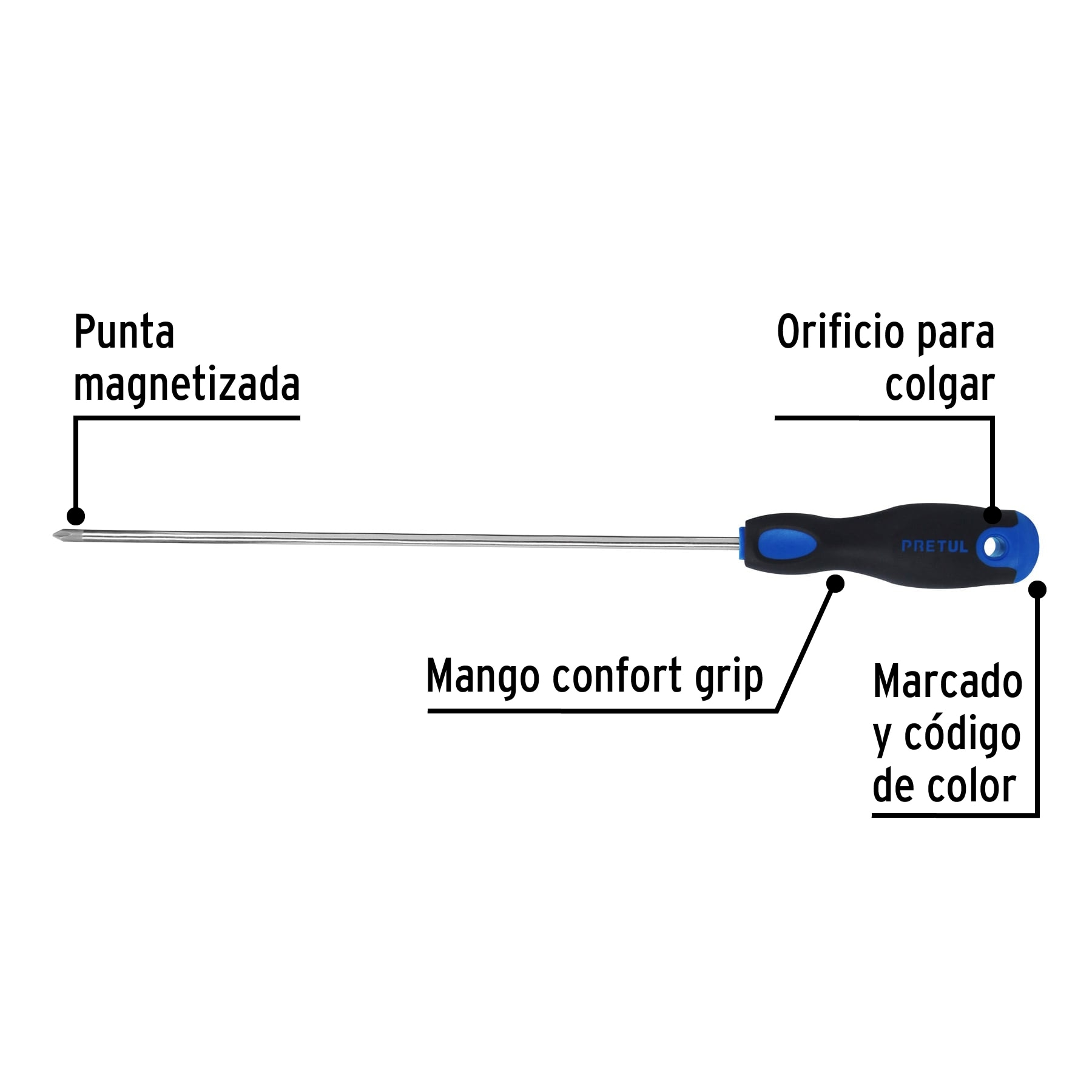 Desarmador punta Phillips,3/16x10',mango Comfort Grip, Pretu