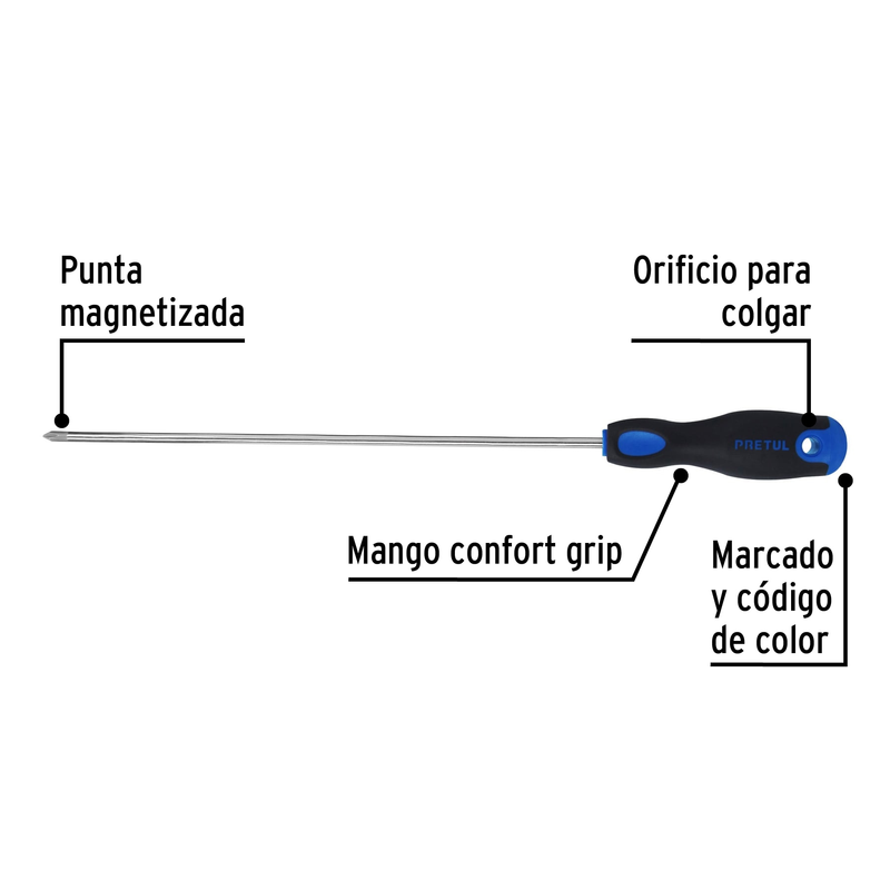 Desarmador punta Phillips,3/16x10',mango Comfort Grip, Pretu