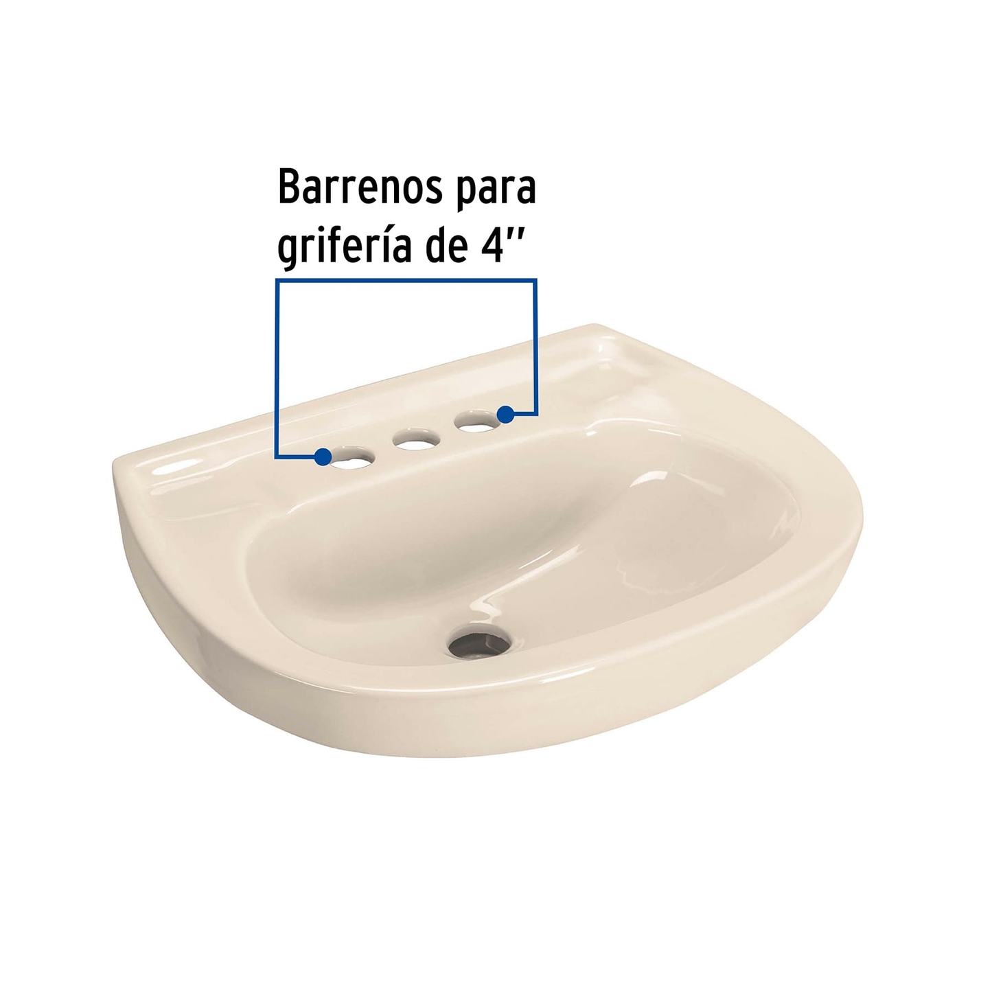 Lavabo cerámico con rebosadero, marfil