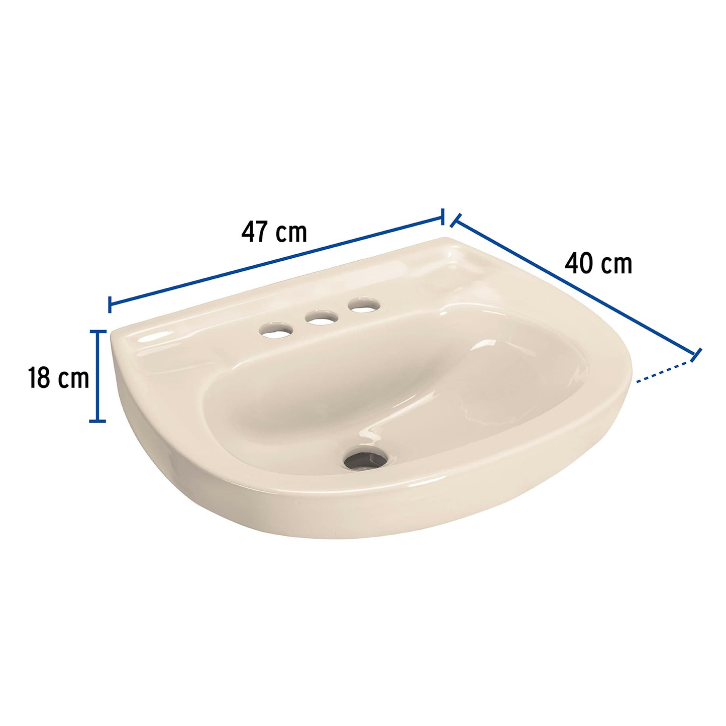 Lavabo cerámico con rebosadero, marfil