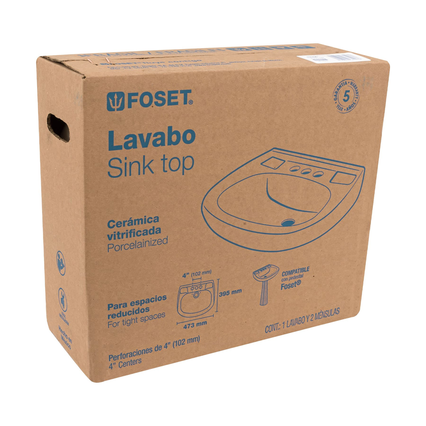 Lavabo cerámico con rebosadero, marfil