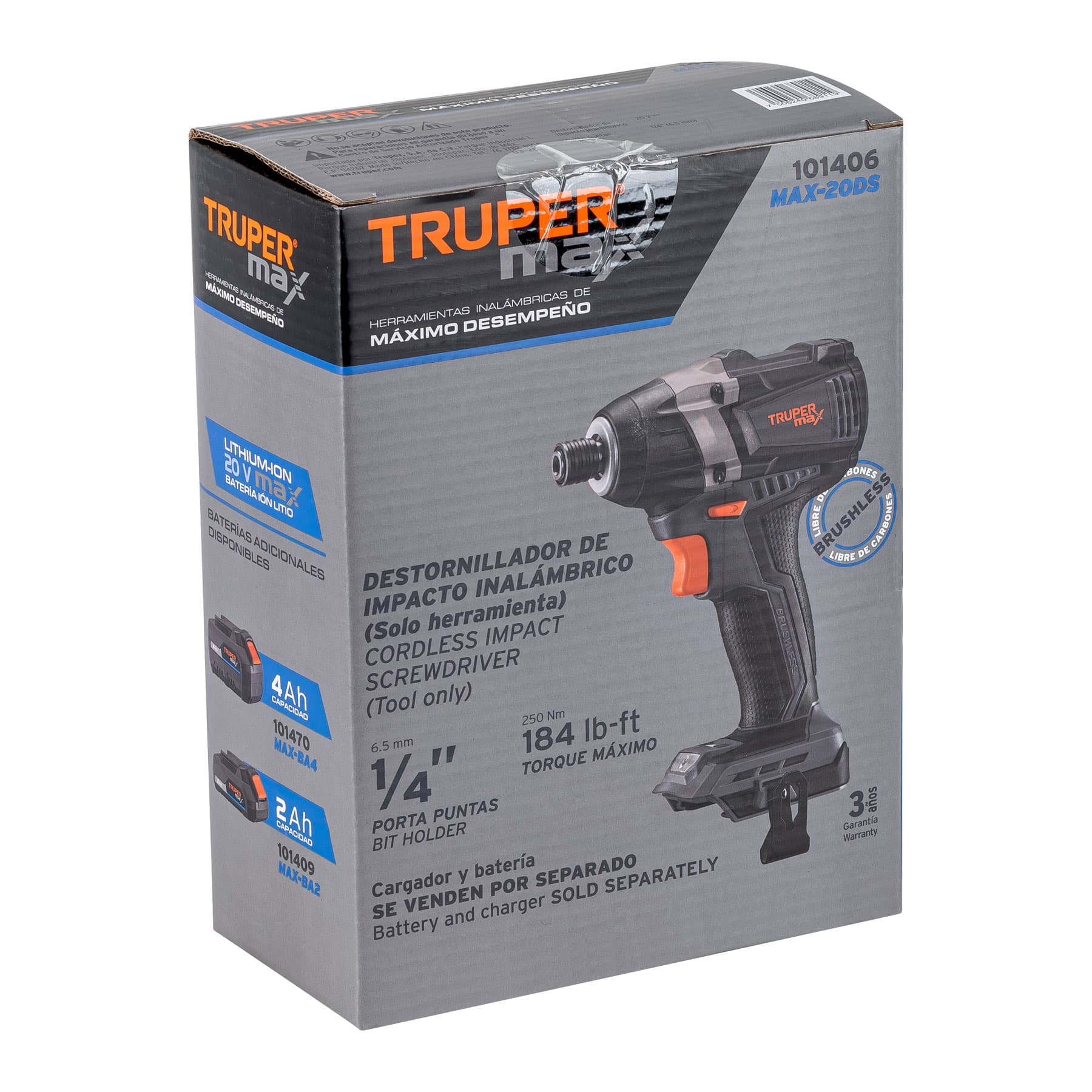 Destornillador de impacto 1/4' 20 V Truper MAX, sin batería