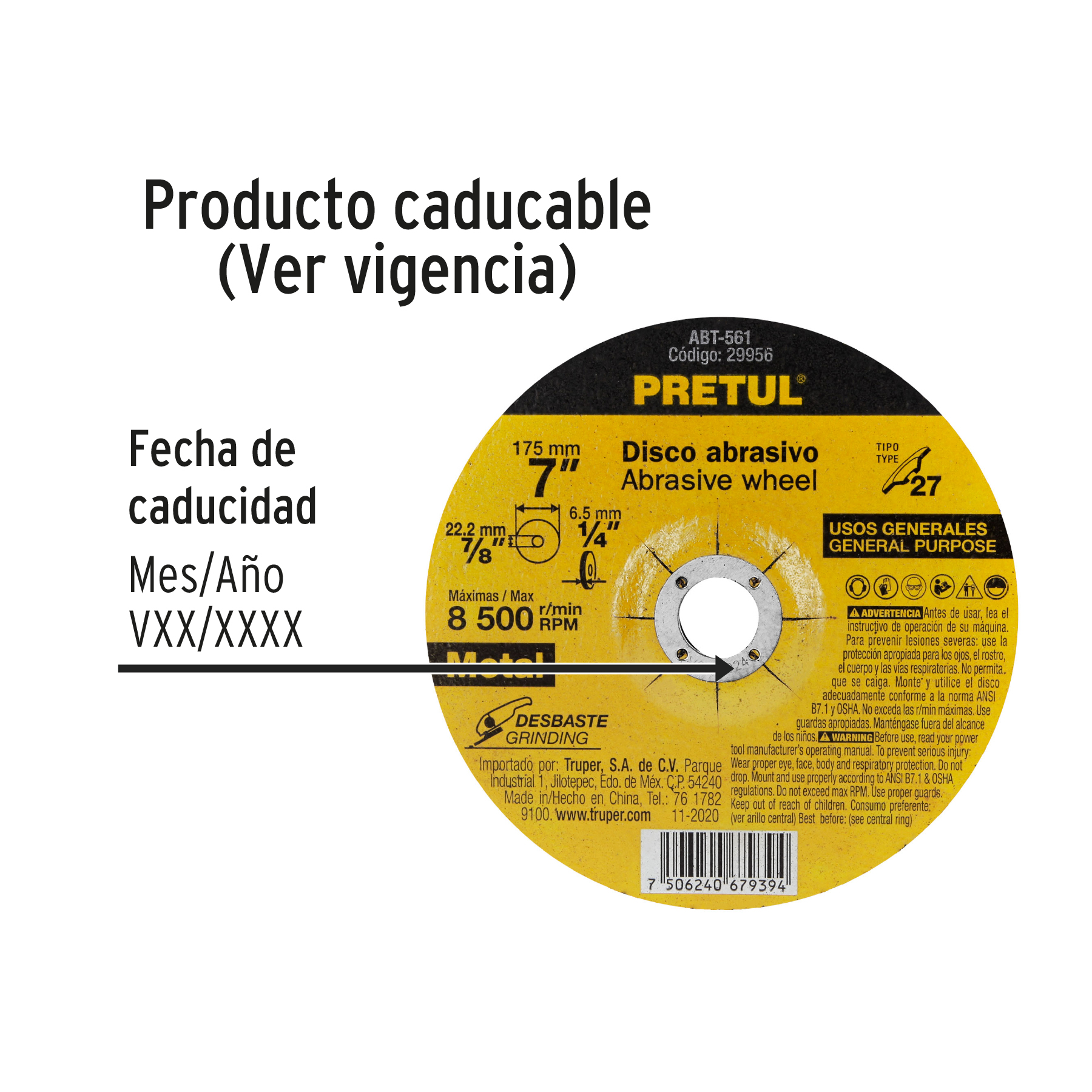Disco para desbaste de metal, tipo 27, diámetro 7', Pretul