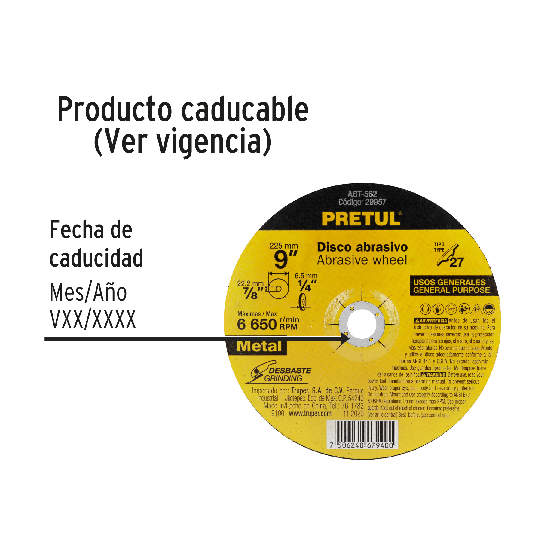 Disco para desbaste de metal, tipo 27, diámetro 9', Pretul