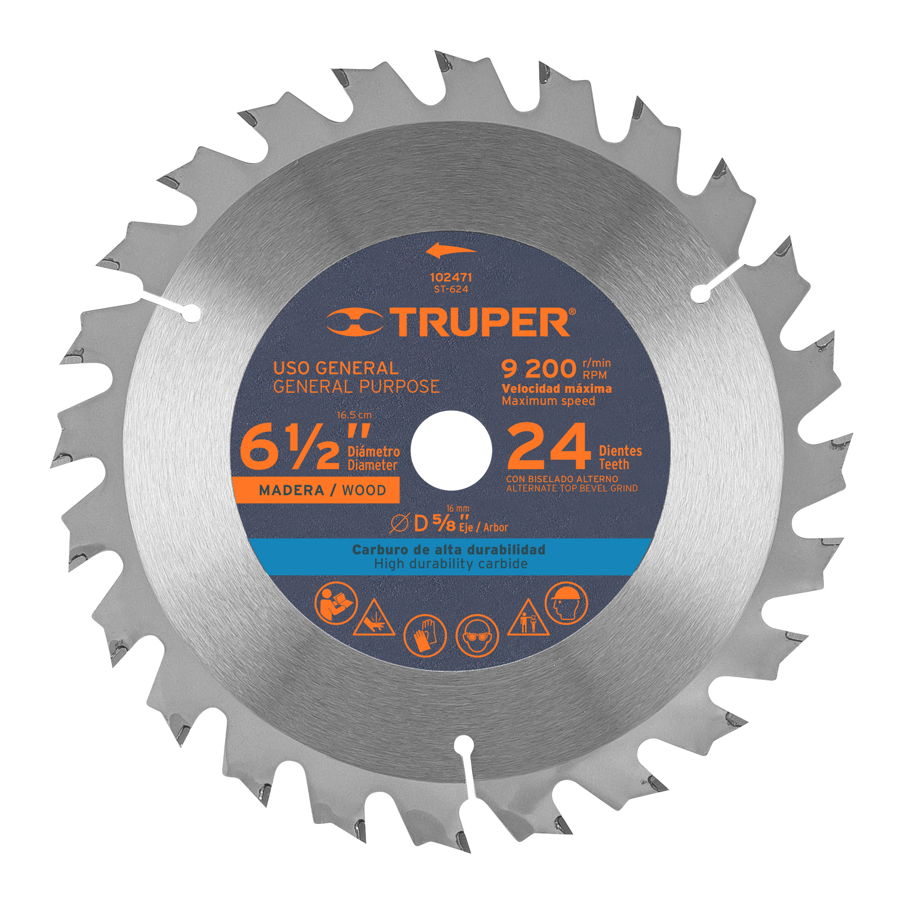 Disco sierra 6-1/2' p/madera, 24 dientes con centro 5/8'