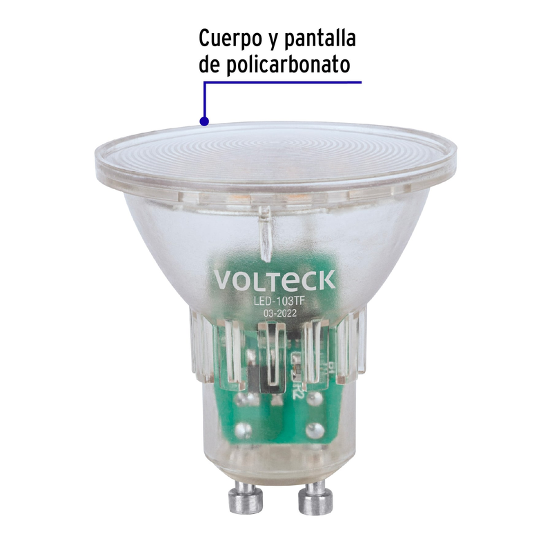 Lámpara trans. de LED 3 W MR16 base GU10 luz de día, blíster