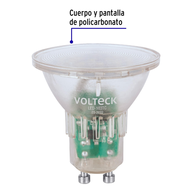 Lámpara trans. de LED 3 W MR16 base GU10 luz cálida, blíster