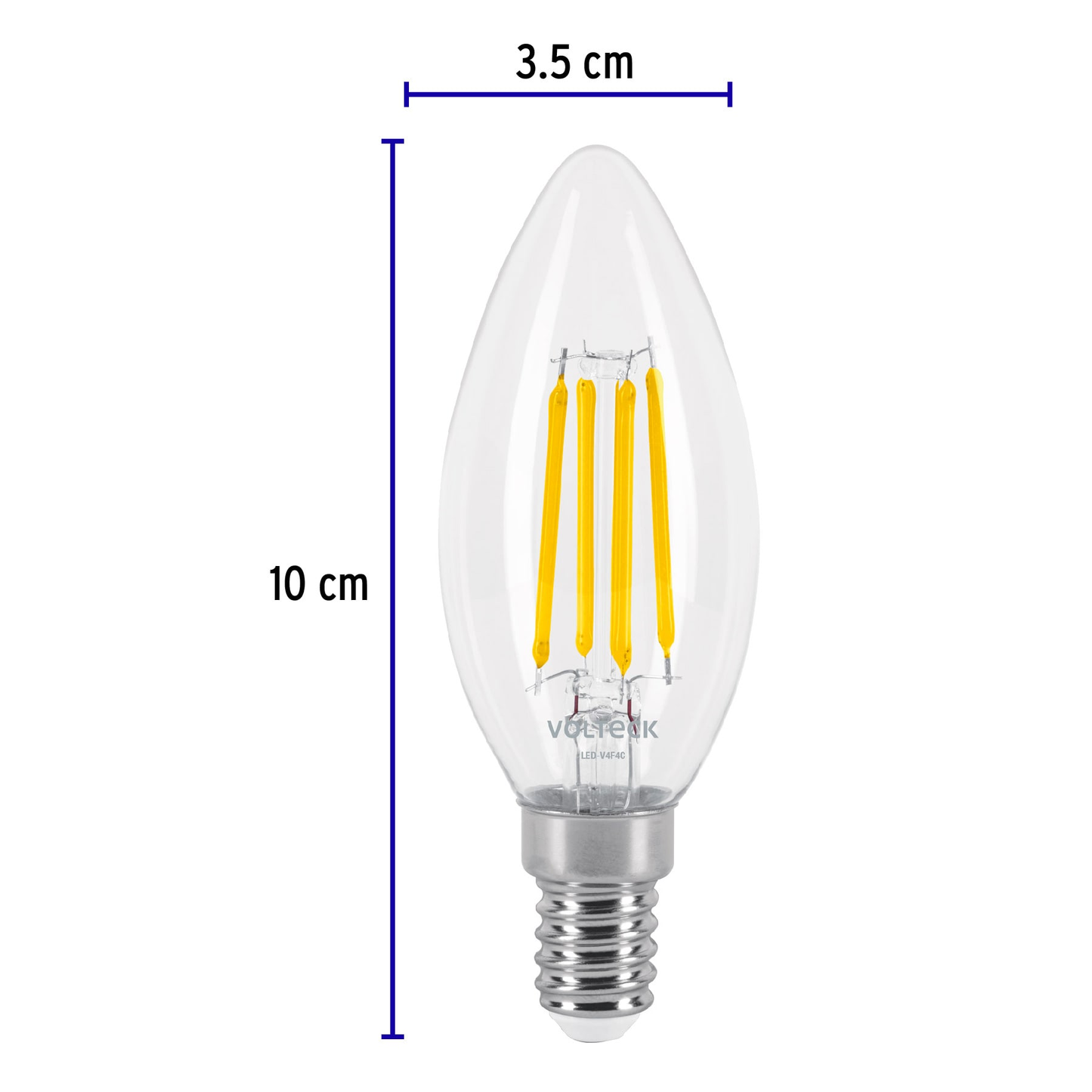Lámpara LED tipo vela 4 W con filamento base E14 luz cálida