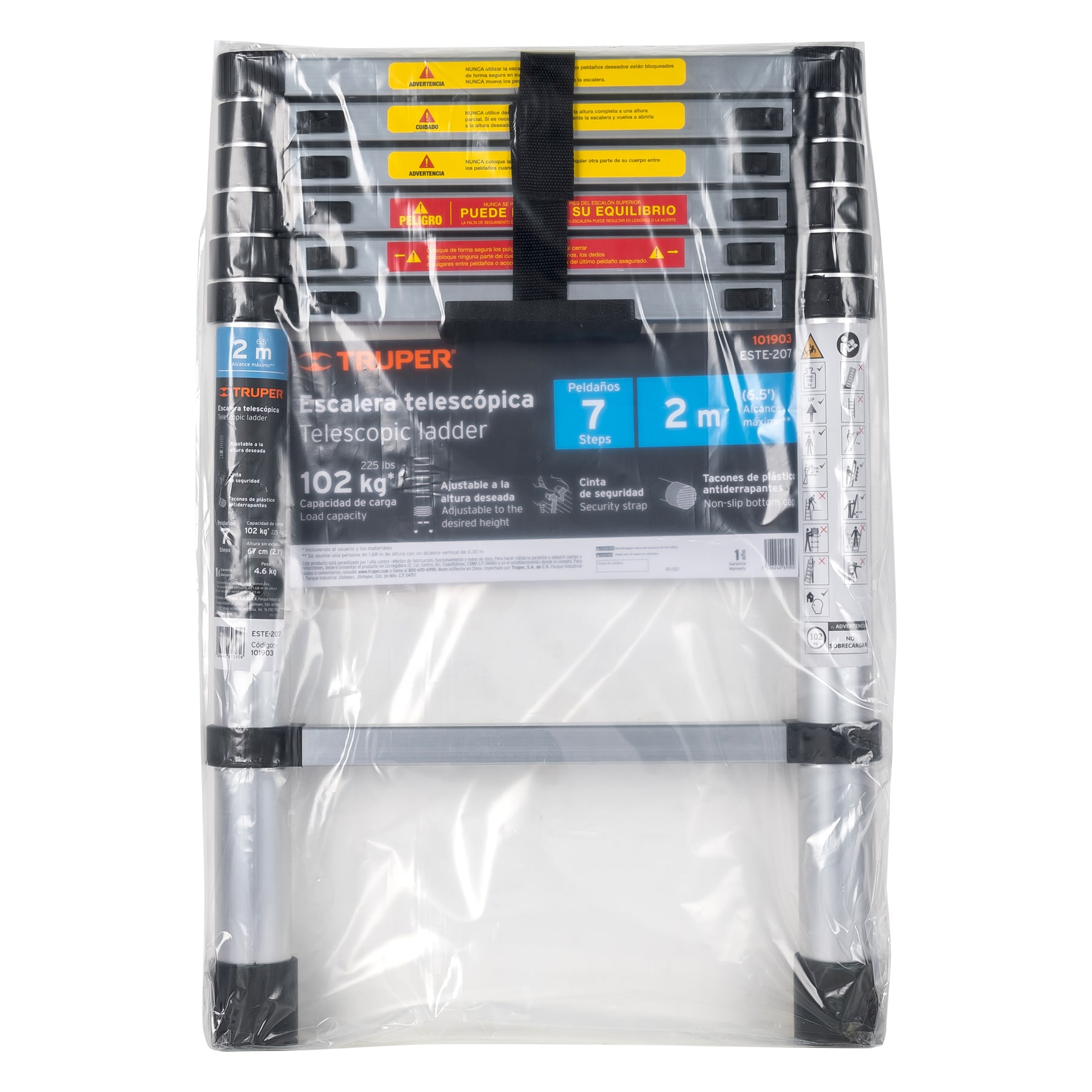 Escalera telescópica, 7 peldaños, tipo II, capacidad 175kg