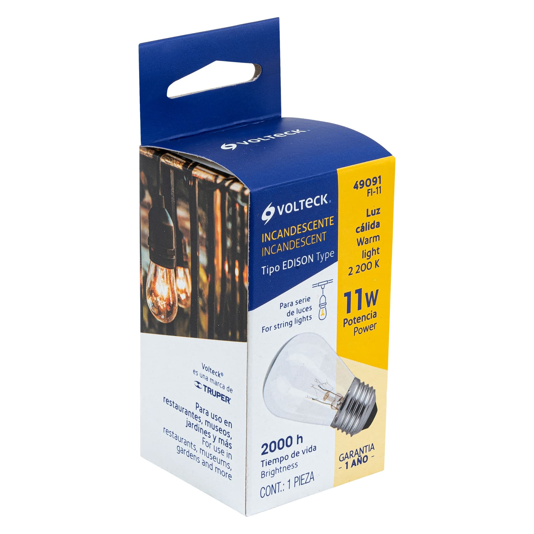 Lámpara incandescente S14 de 11 W, 2200 K, E26/E27