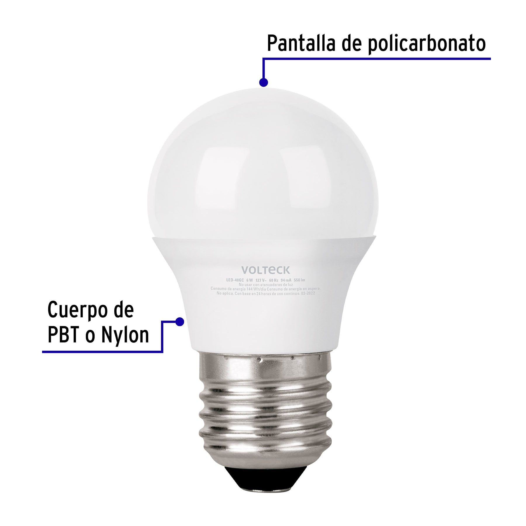 Lámpara de LED, G45, 6 W, luz cálida, Volteck