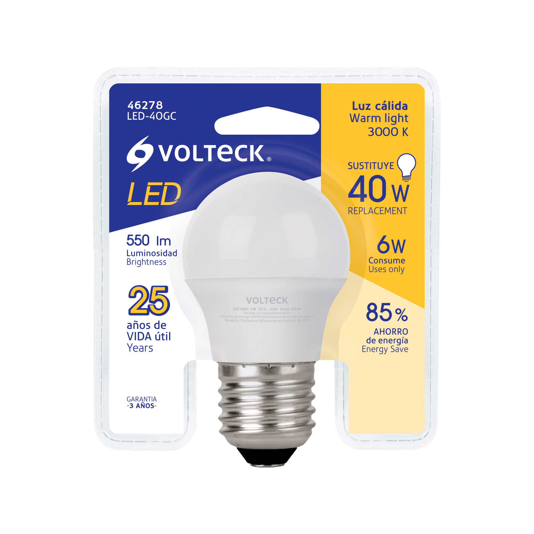 Lámpara de LED, G45, 6 W, luz cálida, Volteck