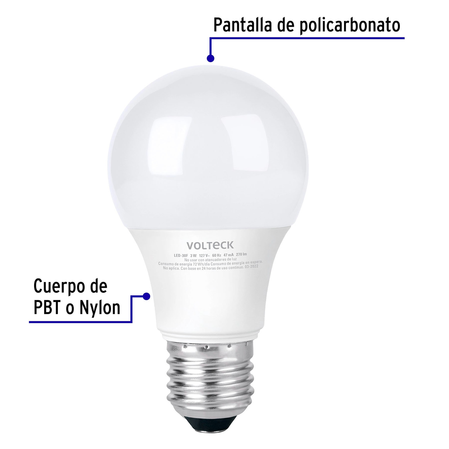 Lámpara de LED, A19, 3 W, luz de día, Voltec