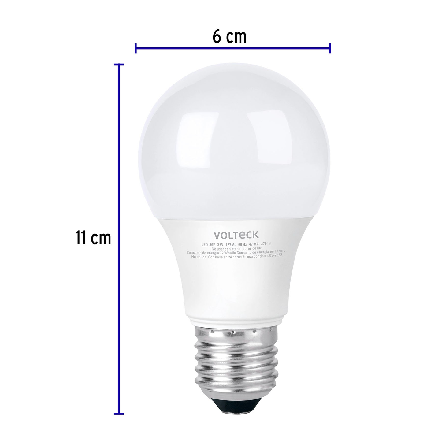 Lámpara de LED, A19, 3 W, luz de día, Voltec