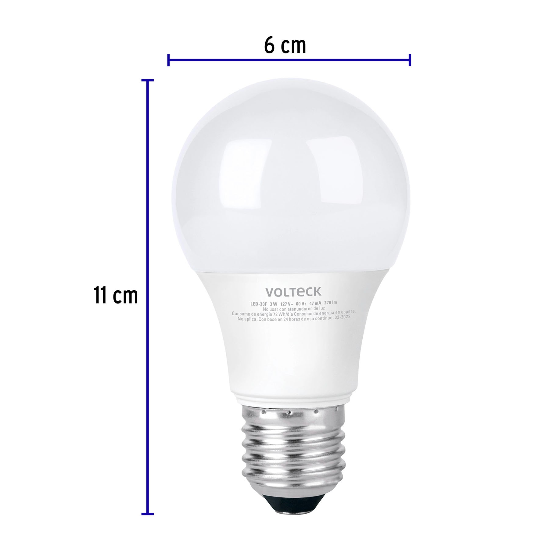 Lámpara de LED, A19, 3 W, luz de día, Voltec
