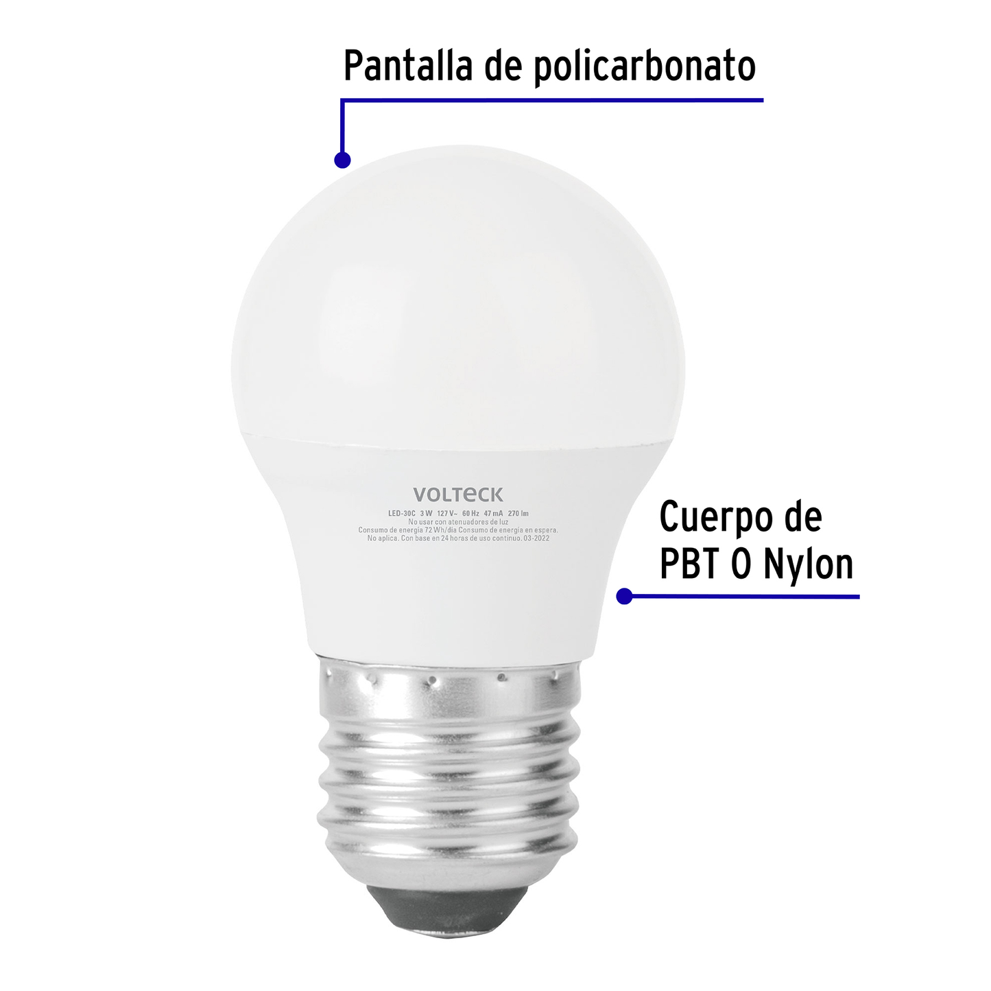 Lámpara de LED, A19, 3 W, luz cálida, Volteck