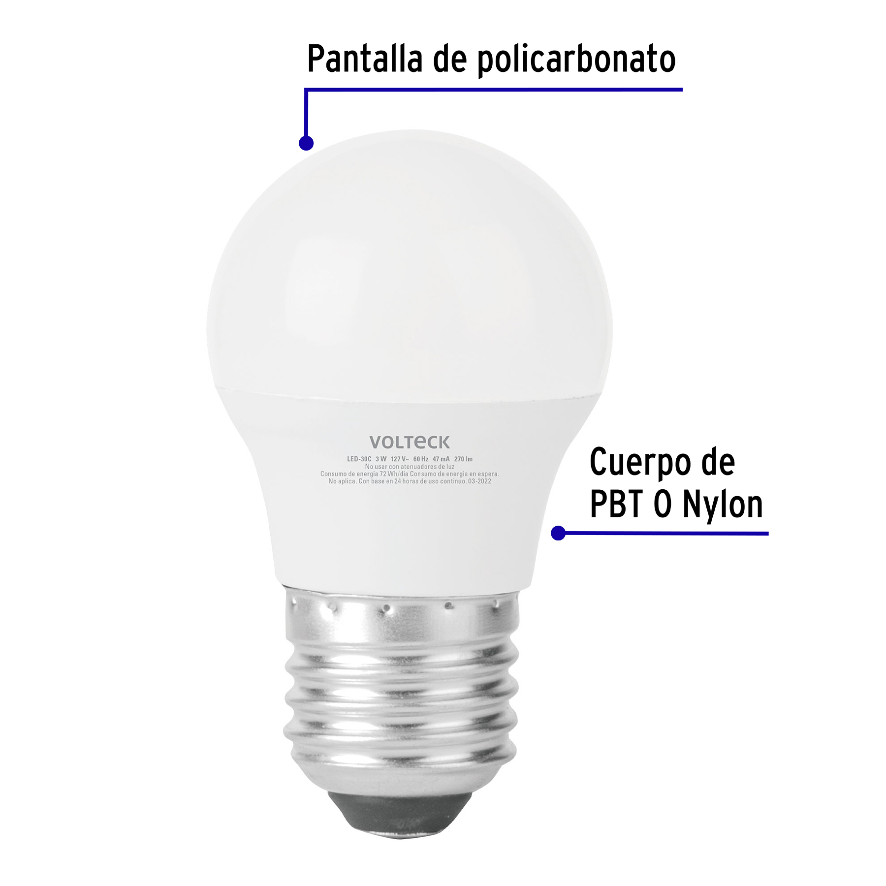 Lámpara de LED, A19, 3 W, luz cálida, Volteck