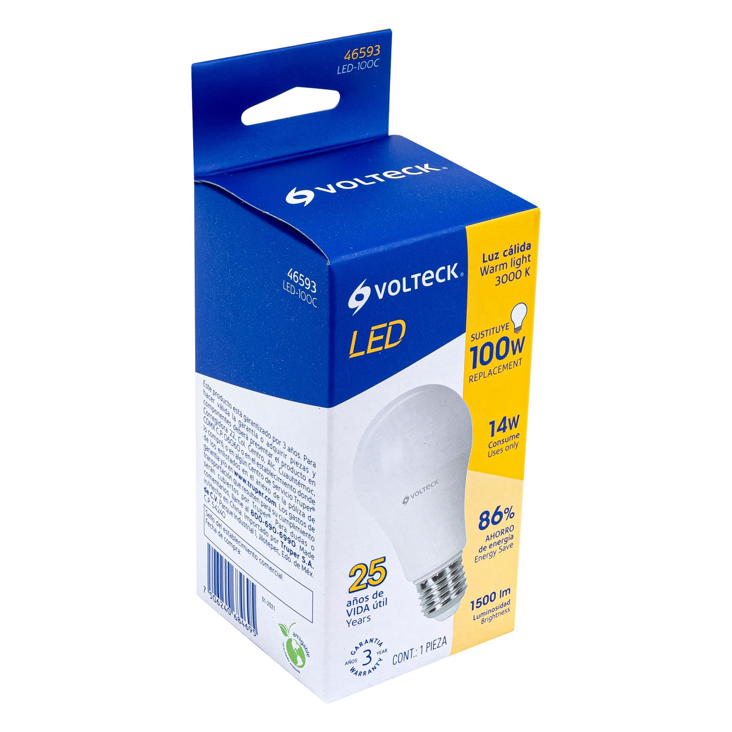 Lámpara de LED, A19, 14 W , luz cálida, Volteck