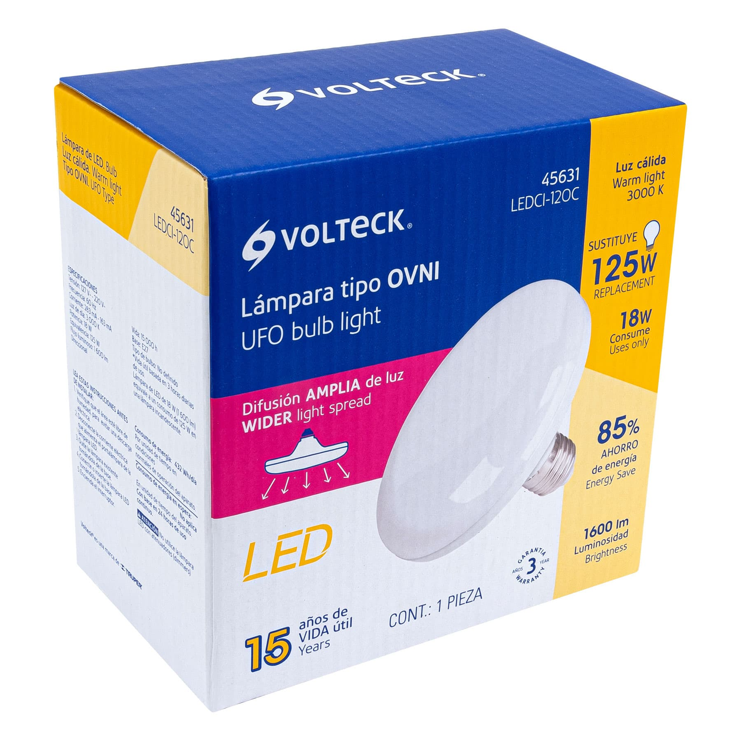 Lámpara de LED tipo OVNI 18W, luz cálida