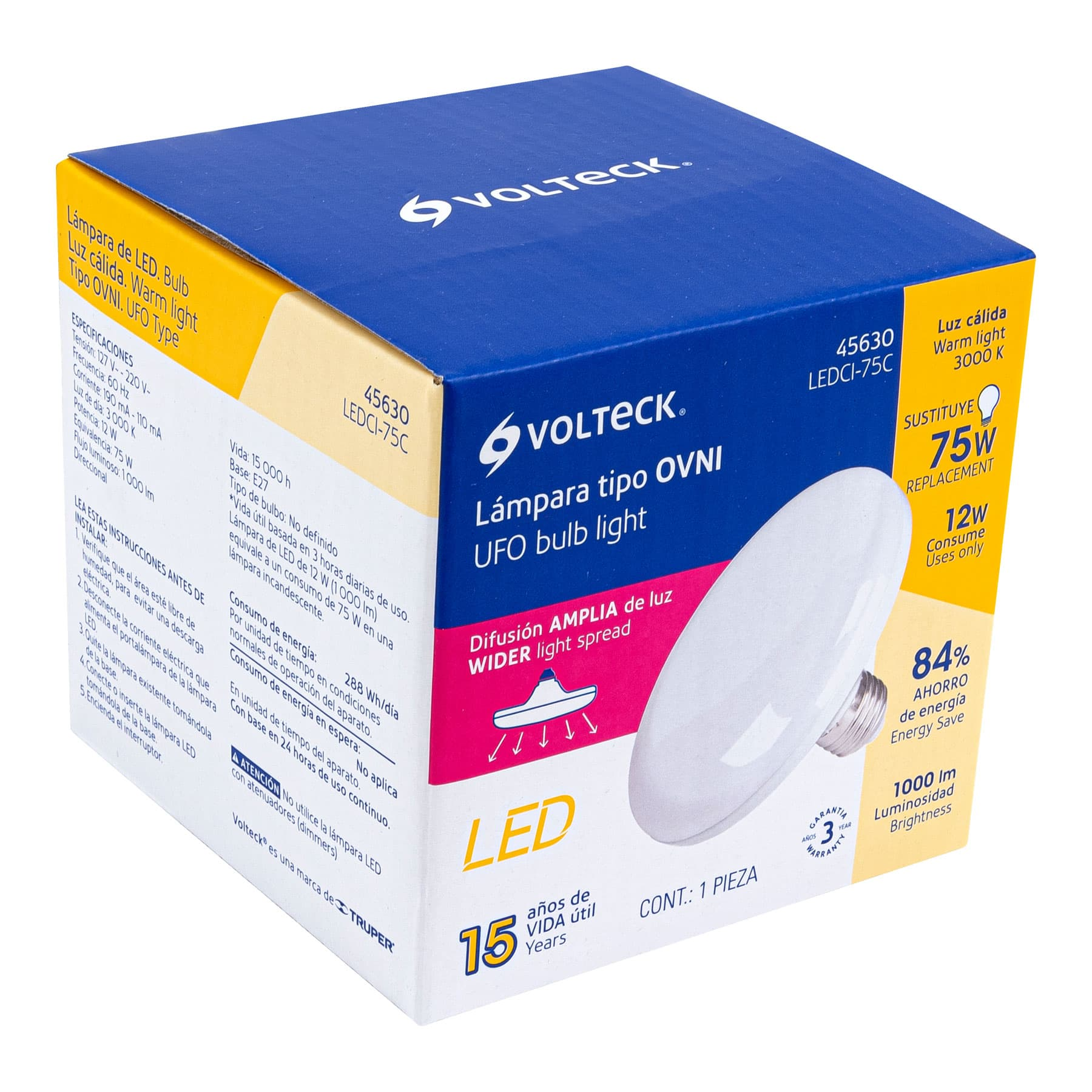 Lámpara de LED tipo OVNI 12W, luz cálida