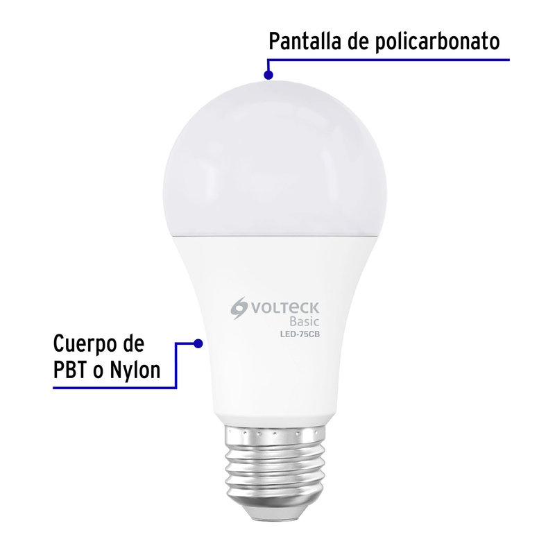 Lámpara de LED tipo bulbo A19 10 W, luz cálida, caja, Basic