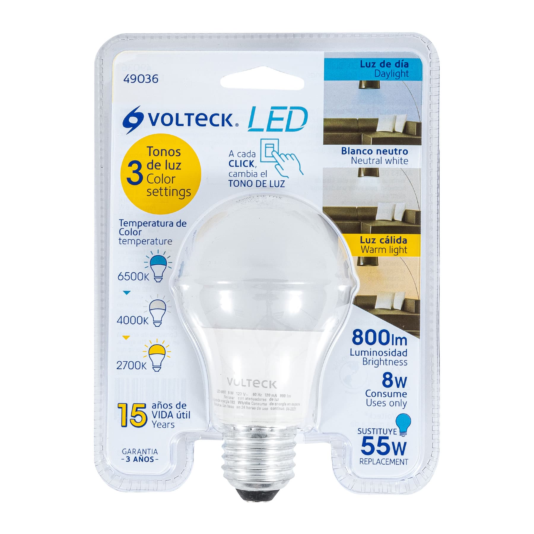 Lámpara de LED bulbo con 3 niveles de temperatura