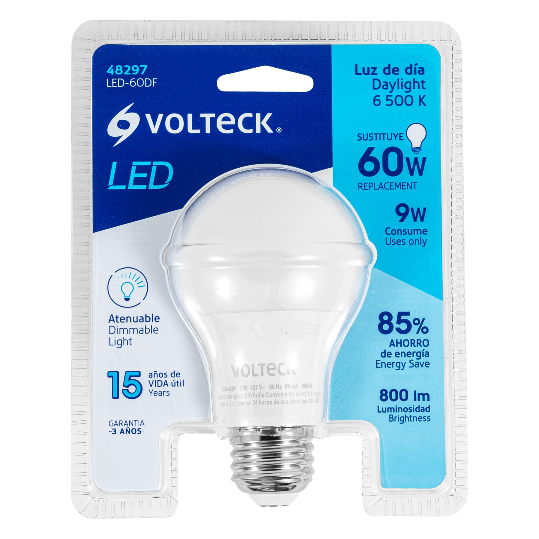 Lámpara de LED atenuable tipo bulbo 9 W, luz de día