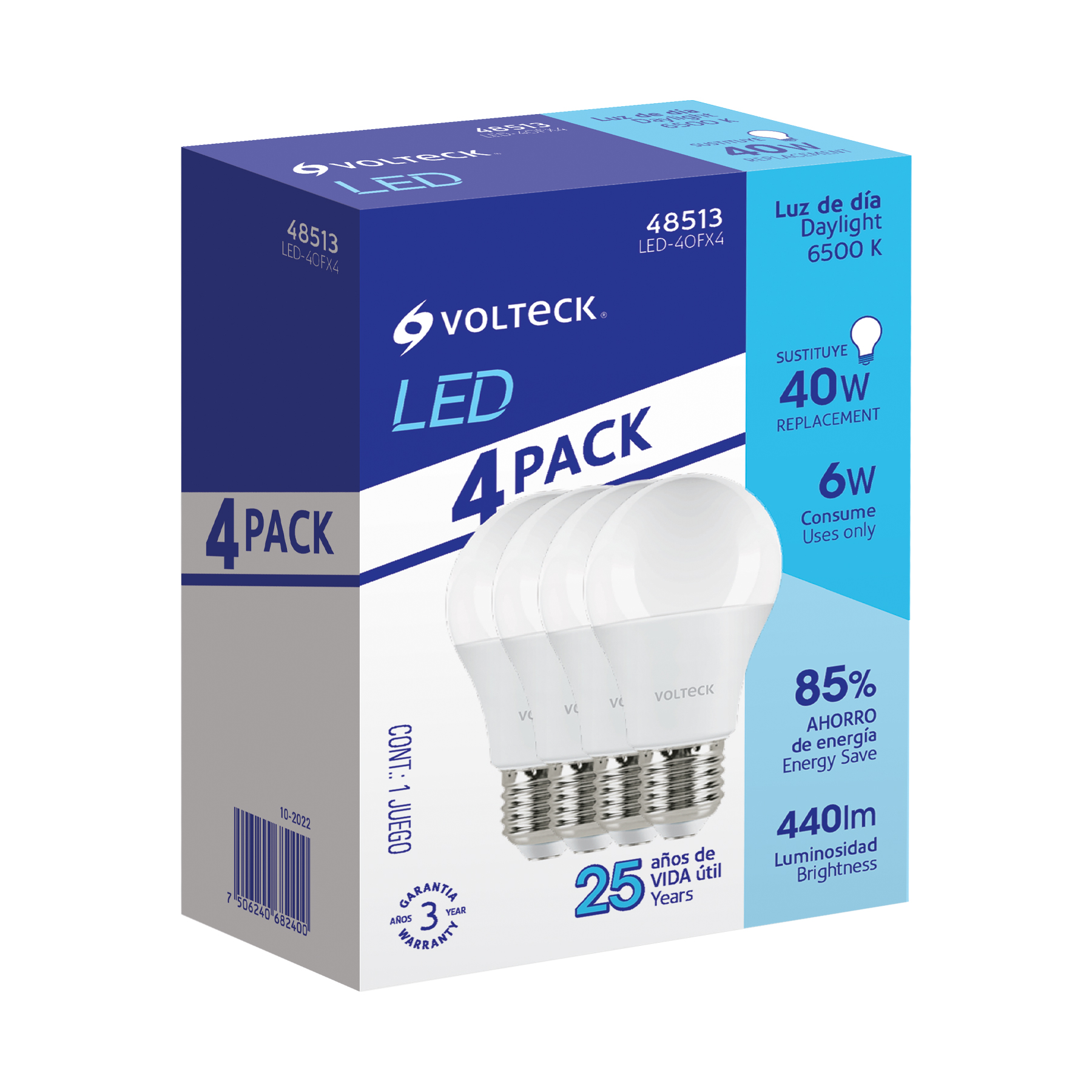 Lámpara de LED 6W luz de día, A19, E27, 4 piezas en caja