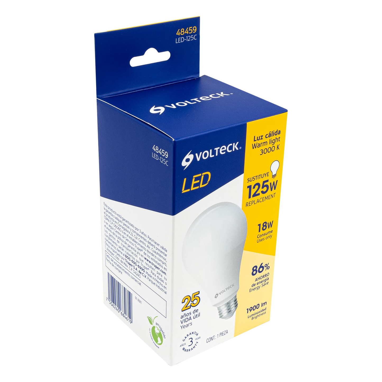 Lámpara de LED 18 W tipo bulbo, luz cálida
