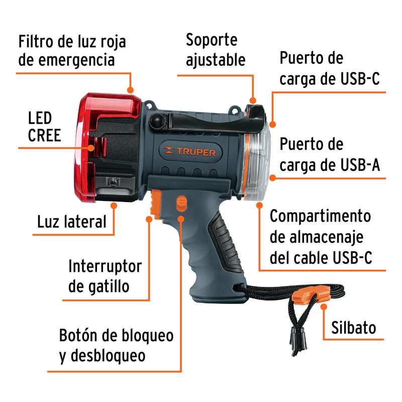 Lámpara de LED 2000 lm recargable alta potencia, Truper