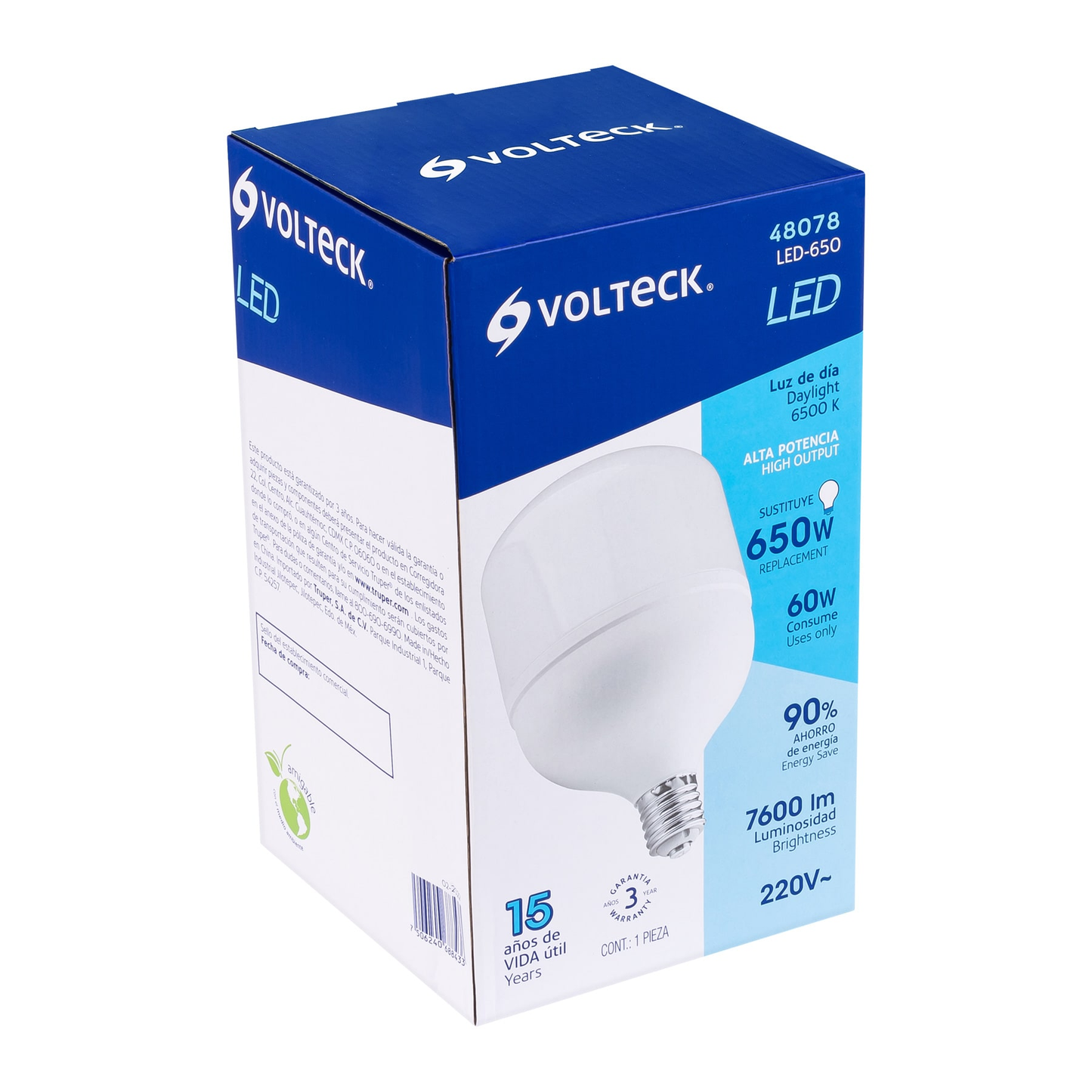 Lámpara de ata potencia 60 W E39, luz de día, Volteck