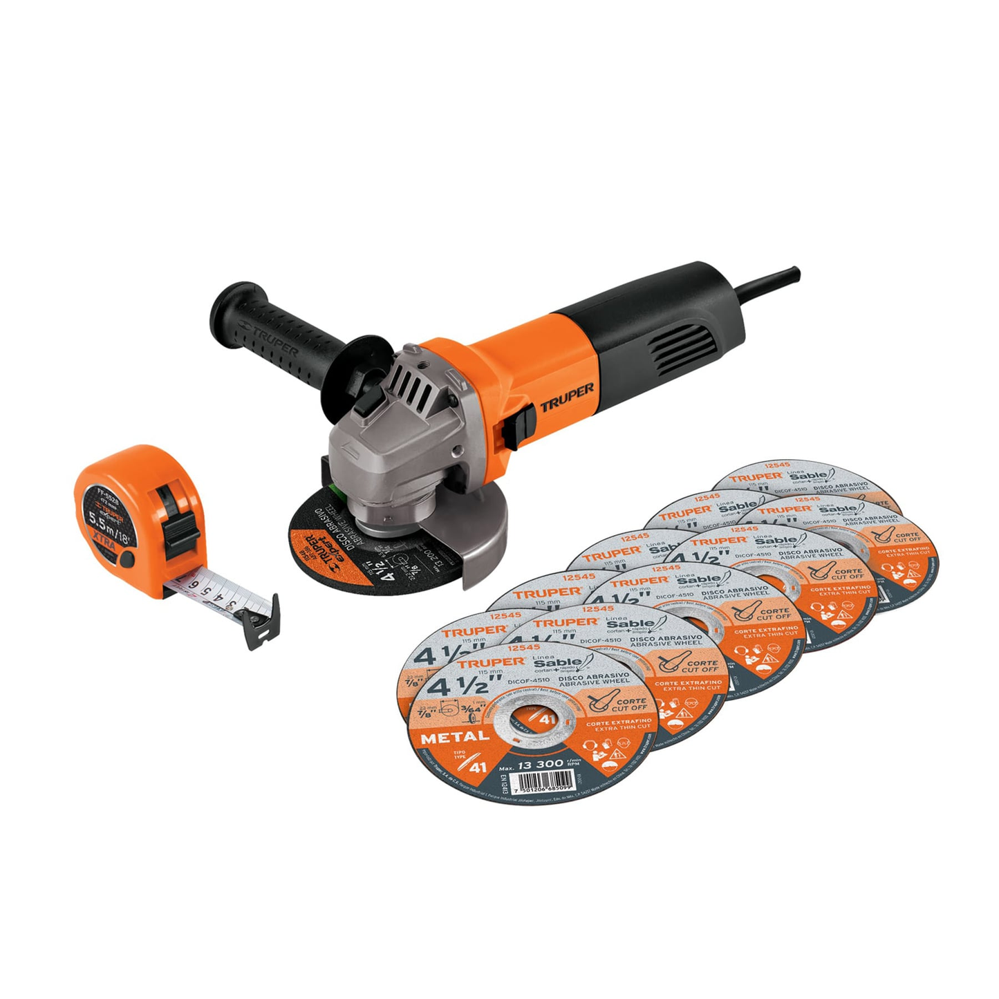 ESMERILADORA 4-1/2' 750 W, 10 discos y flexómetro