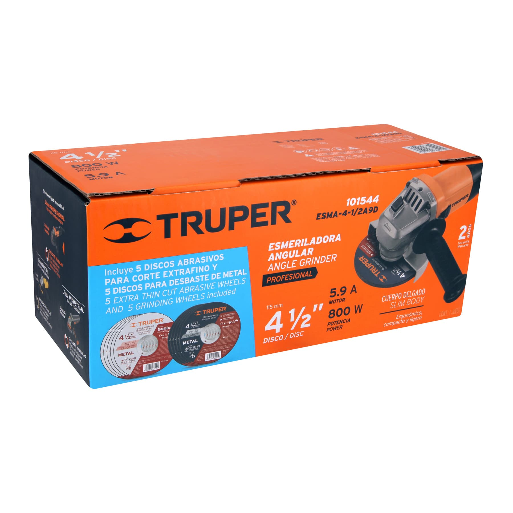 Esmeriladora 4-1/2' 850W c/5 discos de corte y 5 desbaste