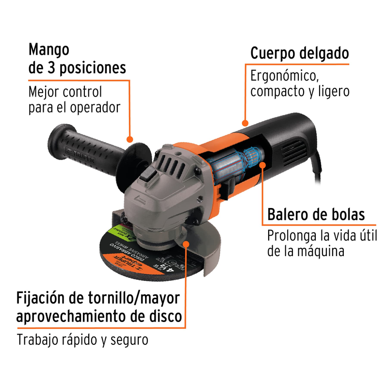 Esmeriladora angular 4-1/2", profesional, 800 W SUSTITUTO 18156