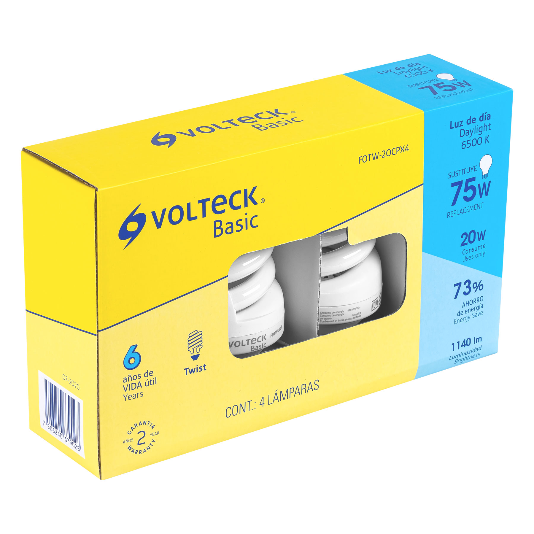 Lámpara 20 W, espiral, luz día, caja 4 piezas, Volteck Basic