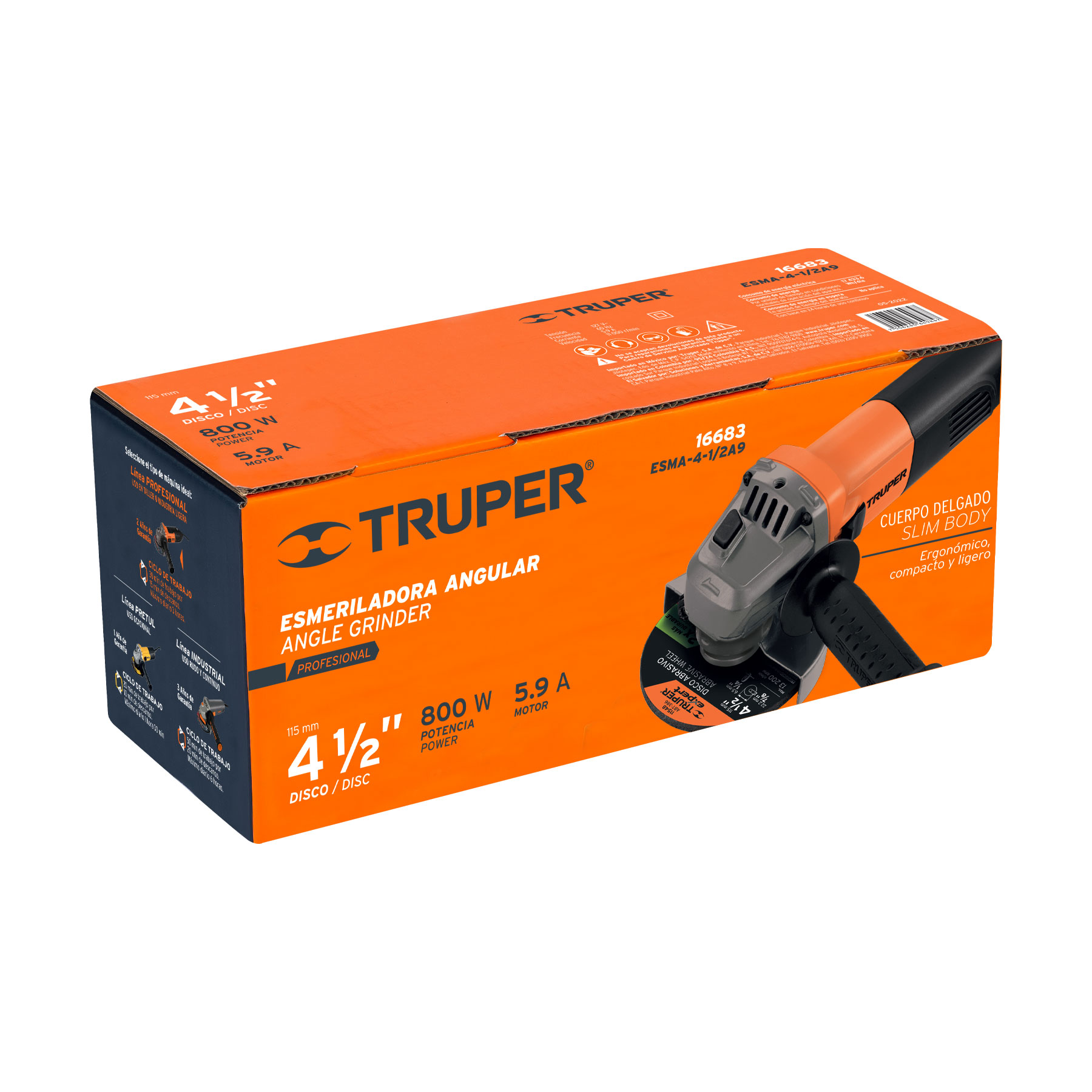 Esmeriladora angular 4-1/2", profesional, 800 W SUSTITUTO 18156