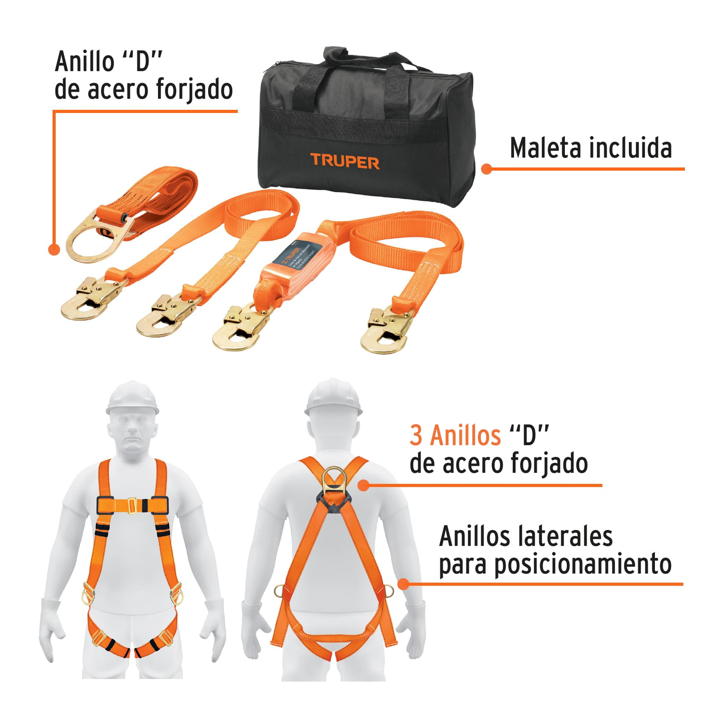 Kit contra caídas, arnés de tres anillos