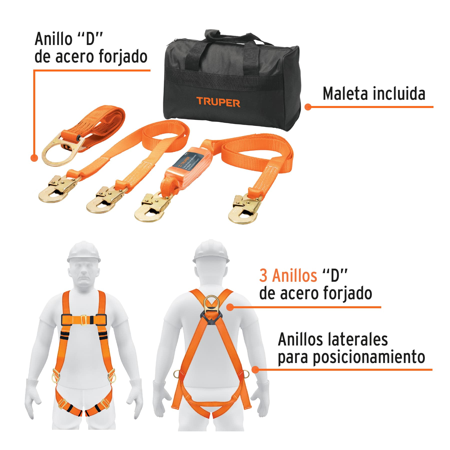 Kit contra caídas, arnés de tres anillos