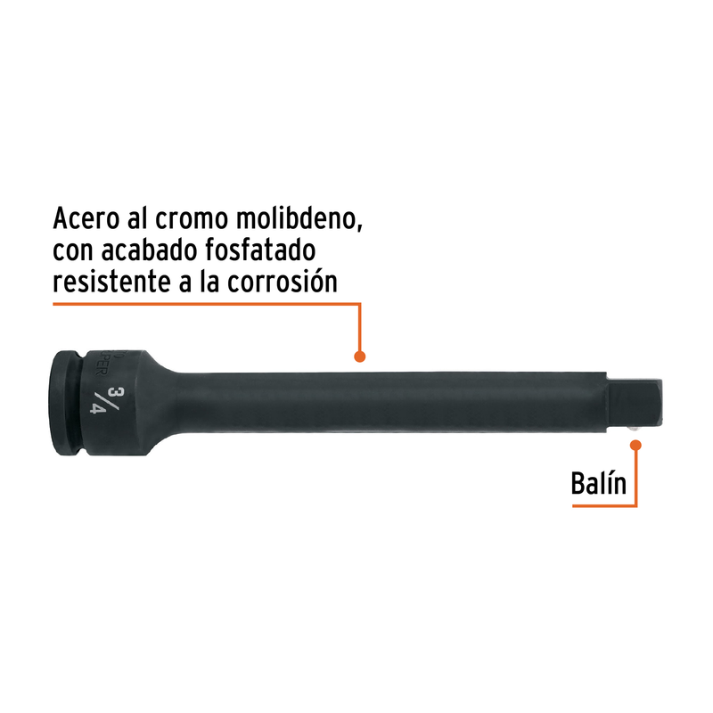 Extensión cuadro 3/4' de impacto, largo 10', Truper