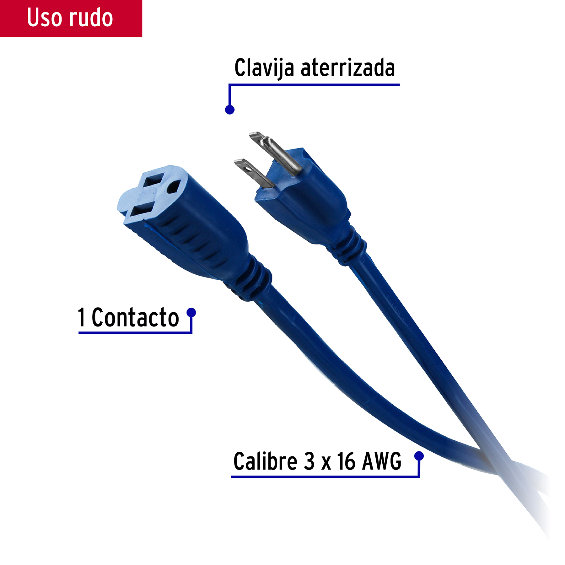 Extensión de uso rudo aterrizada 10 m calibre 16, Volteck