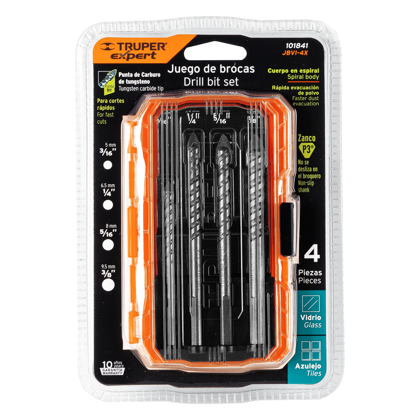 Juego de brocas p/vidrio y azulejo, 4 pzas, Truper Expert