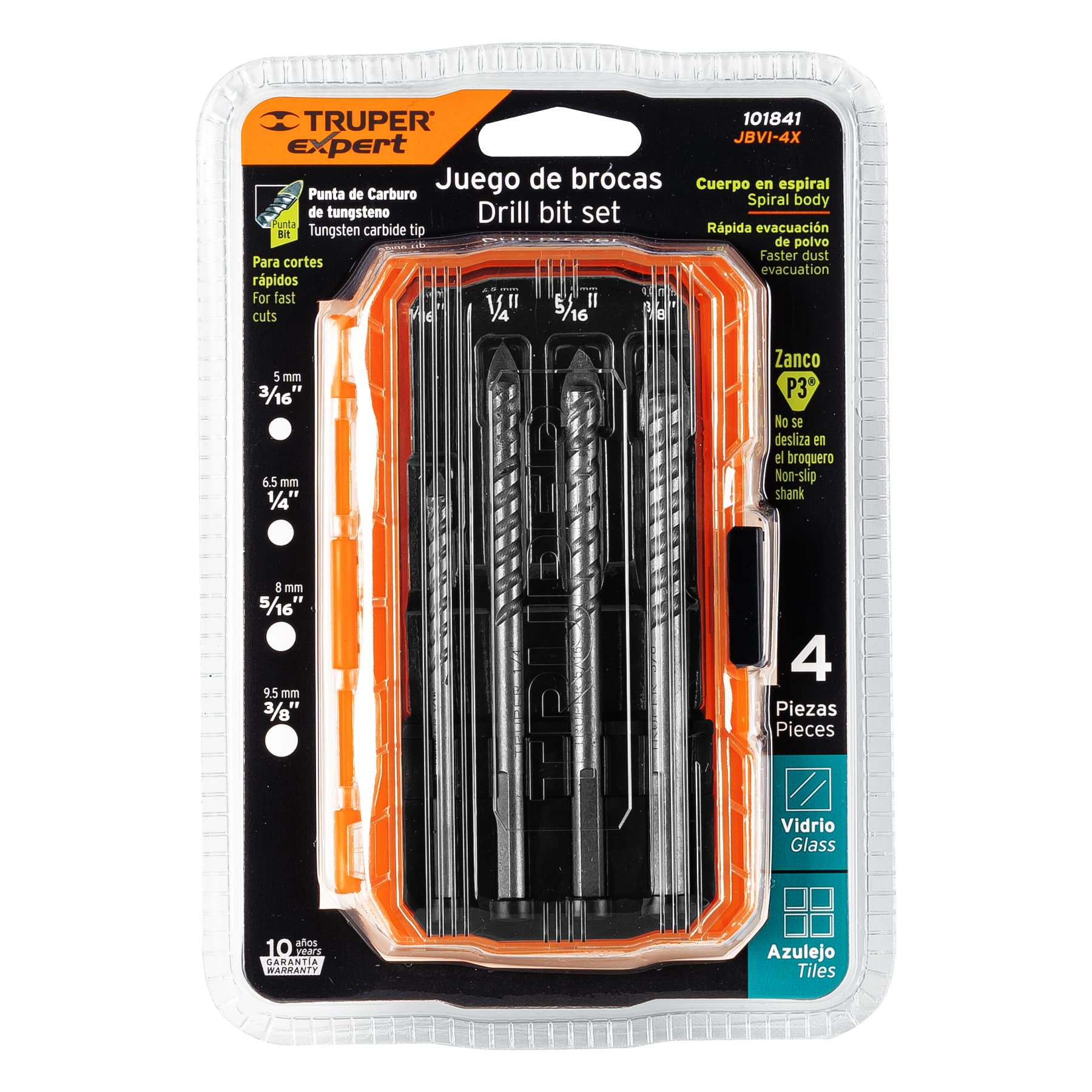 Juego de brocas p/vidrio y azulejo, 4 pzas, Truper Expert