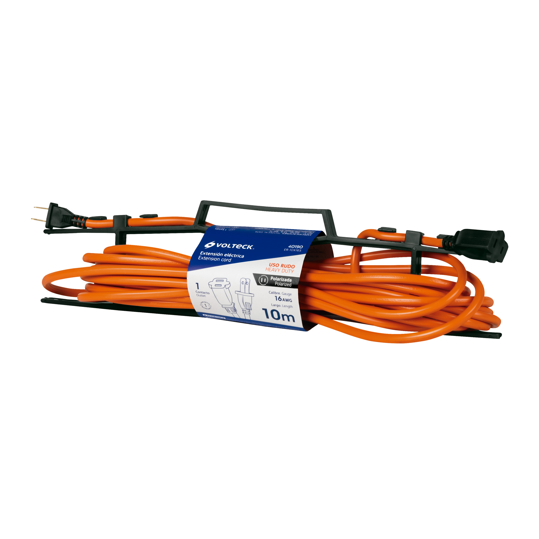 Extensión eléctrica uso rudo 10 m 2x16 AWG para 1 clavija